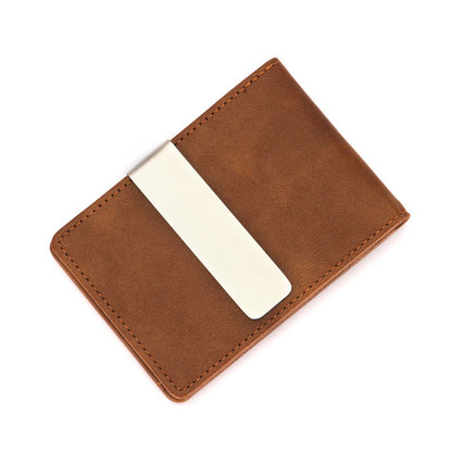 Leather Money Clip Wallet for Men, Slim Card Holder dark-brown by HitMyNeed
