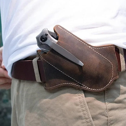 Leather Pocket Knife Sheath with Belt Clip by HitMyNeed