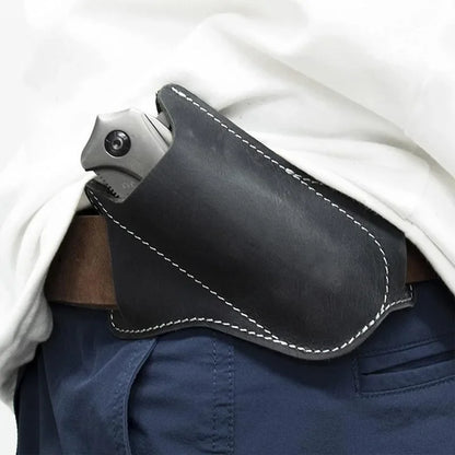 Leather Pocket Knife Sheath with Belt Clip by HitMyNeed