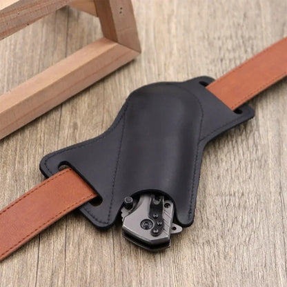 Leather Pocket Knife Sheath with Belt Clip by HitMyNeed