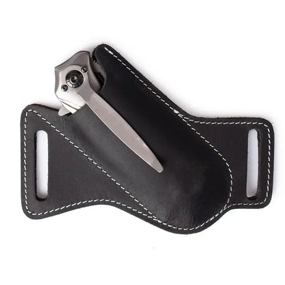 Leather Pocket Knife Sheath with Belt Clip black by HitMyNeed