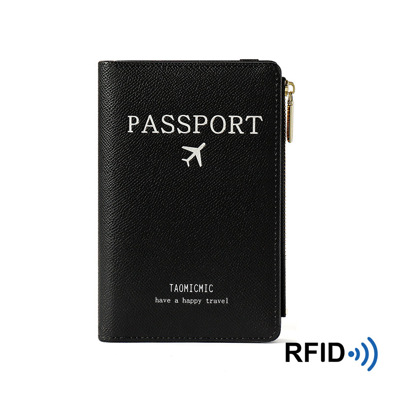 Leather RFID Blocking Passport Holder with Zipper black by HitMyNeed
