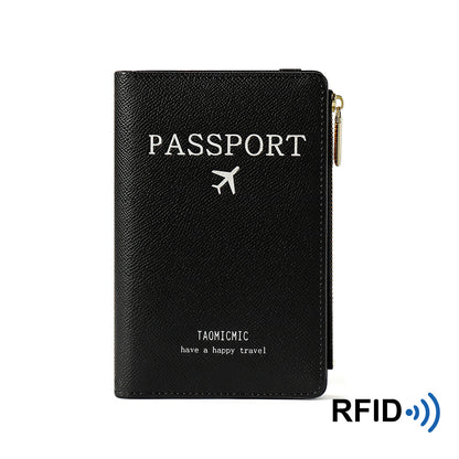 Leather RFID Blocking Passport Holder with Zipper black by HitMyNeed