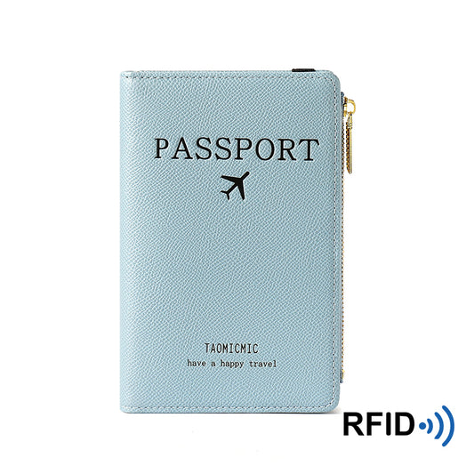 Leather RFID Blocking Passport Holder with Zipper blue by HitMyNeed