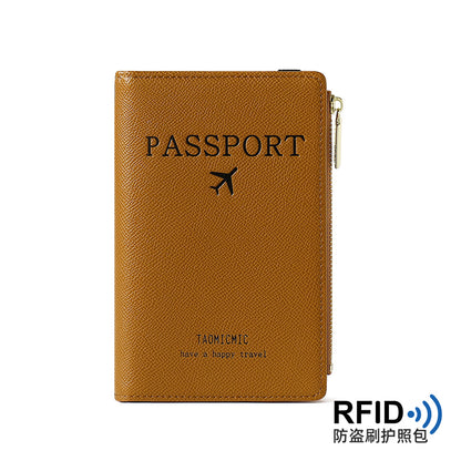 Leather RFID Blocking Passport Holder with Zipper brown by HitMyNeed