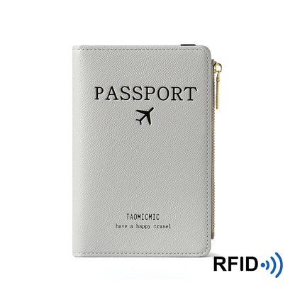 Leather RFID Blocking Passport Holder with Zipper gray by HitMyNeed
