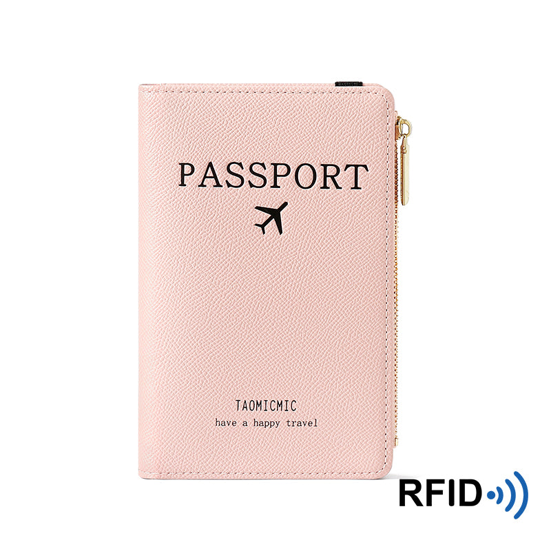 Leather RFID Blocking Passport Holder with Zipper pink by HitMyNeed