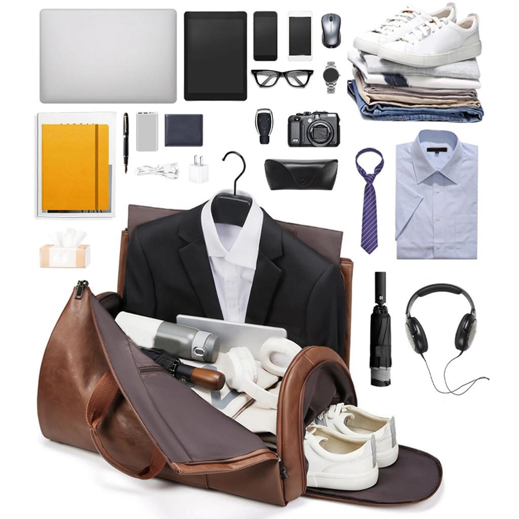Leather Weekender Duffle Bag with Shoe Compartment by HitMyNeed