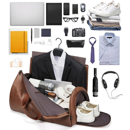 Leather Weekender Duffle Bag with Shoe Compartment by HitMyNeed