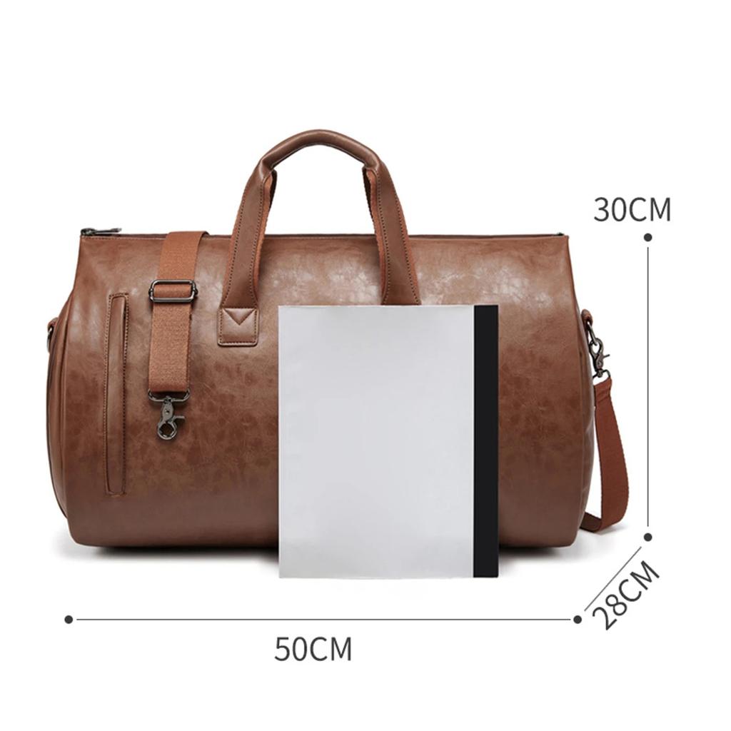 Leather Weekender Duffle Bag with Shoe Compartment brown by HitMyNeed