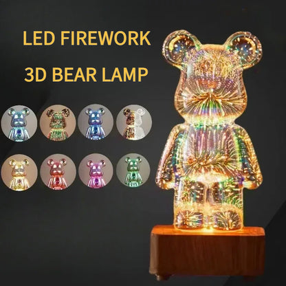 LED 3D Bear Fireworks USB Night Light for Bedrooms by HitMyNeed