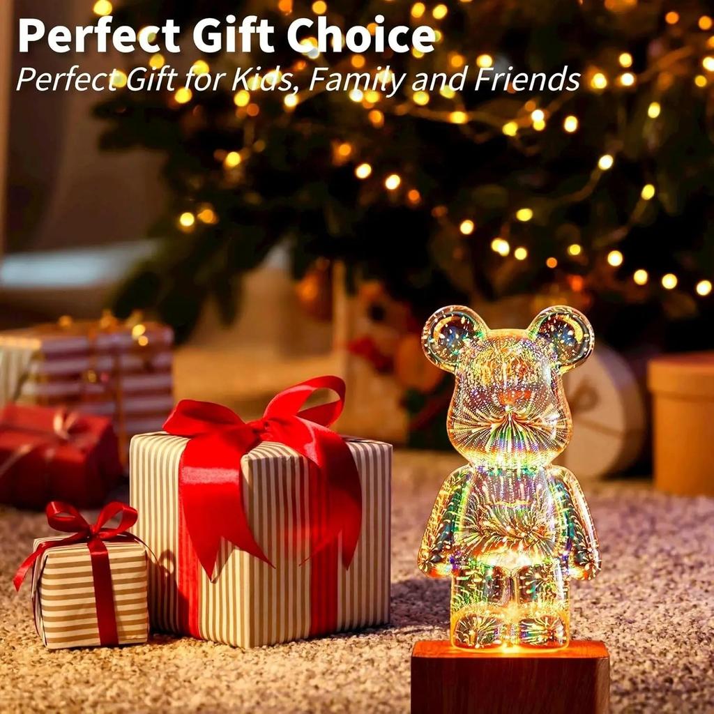 LED 3D Bear Fireworks USB Night Light for Bedrooms by HitMyNeed