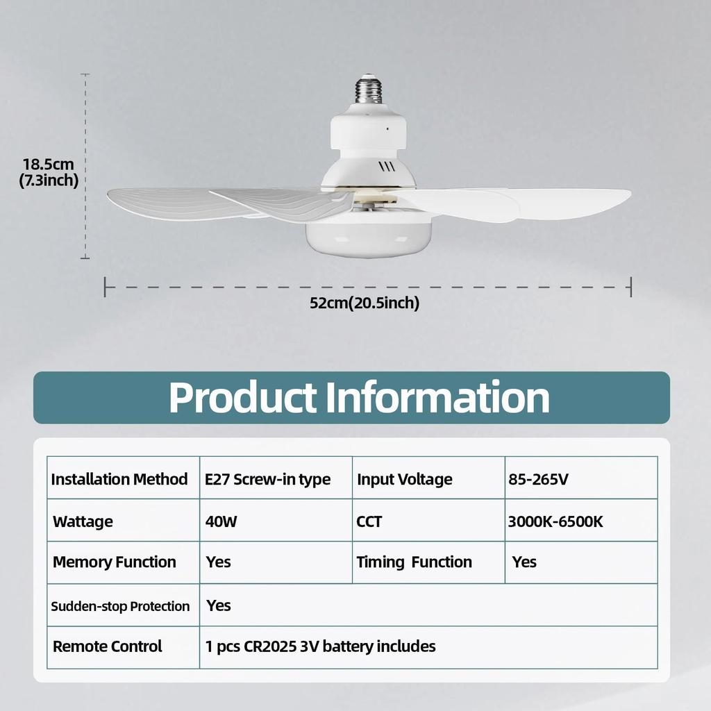LED 40W Ceiling Fan Light E27 with Remote Dimming by HitMyNeed