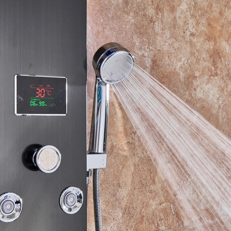LED Black Shower Panel with Rainfall, Waterfall & Bidet by HitMyNeed