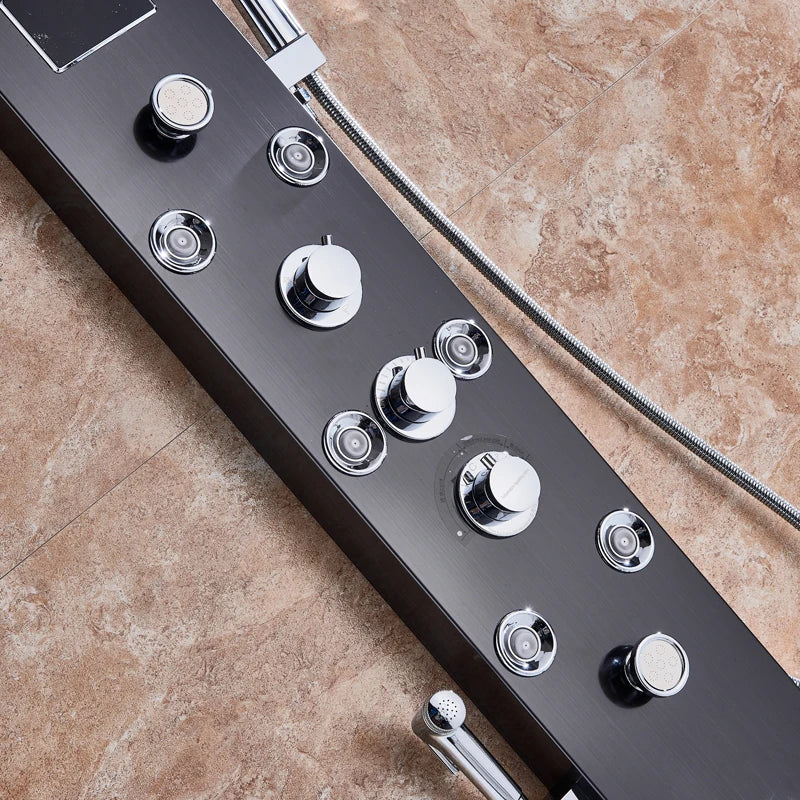 LED Black Shower Panel with Rainfall, Waterfall & Bidet by HitMyNeed