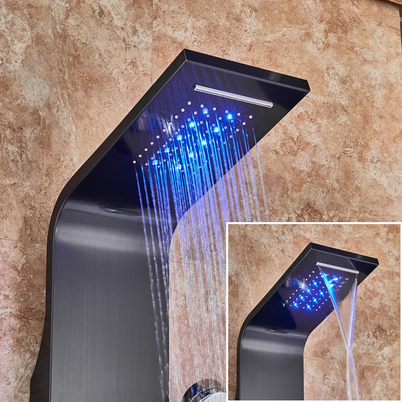 LED Black Shower Panel with Rainfall, Waterfall & Bidet by HitMyNeed