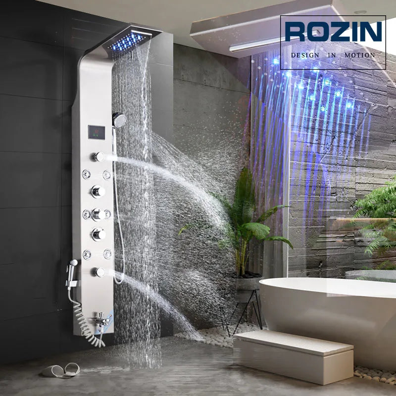 LED Black Shower Panel with Rainfall, Waterfall & Bidet by HitMyNeed