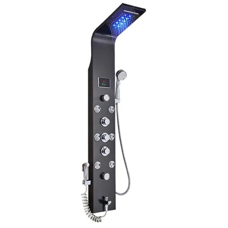 LED Black Shower Panel with Rainfall, Waterfall & Bidet by HitMyNeed