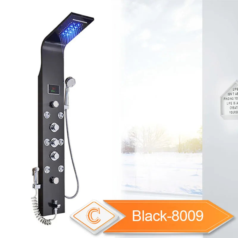 LED Black Shower Panel with Rainfall, Waterfall & Bidet black-color-8009 by HitMyNeed