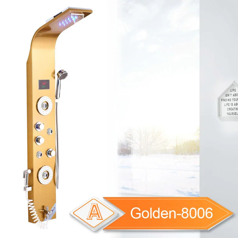 LED Black Shower Panel with Rainfall, Waterfall & Bidet golden-8006 by HitMyNeed