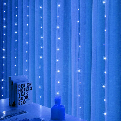 LED Curtain Icicle Fairy Lights 3x1m with Remote blue 3x3m by HitMyNeed