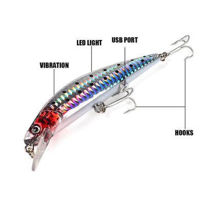 LED Electric Vibrating Fishing Lure, 11cm Rechargeable by HitMyNeed