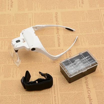 LED Headband Magnifier with 5 Lenses and 2 Lights by HitMyNeed