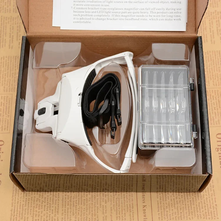 LED Headband Magnifier with 5 Lenses and 2 Lights by HitMyNeed