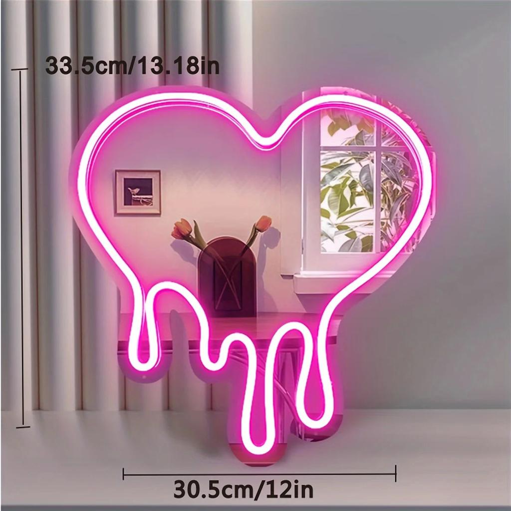LED Heart Neon Sign with Pink Mirror for Bedroom Decor by HitMyNeed