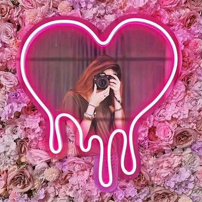 LED Heart Neon Sign with Pink Mirror for Bedroom Decor by HitMyNeed