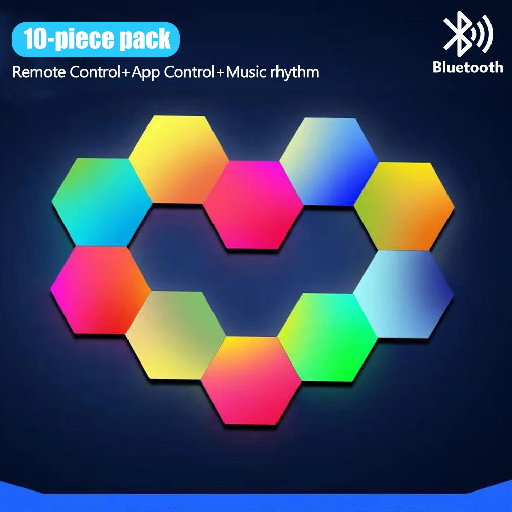 LED Hexagon RGB Smart Wall Light Panels with Music Sync 10pcs-bt by HitMyNeed