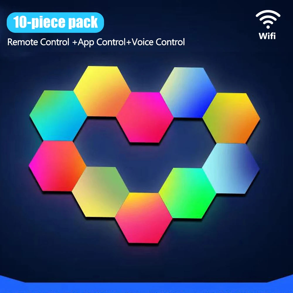 LED Hexagon RGB Smart Wall Light Panels with Music Sync 10pcs-wifi by HitMyNeed