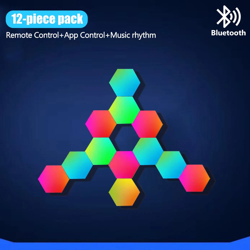 LED Hexagon RGB Smart Wall Light Panels with Music Sync 12pcs-bt by HitMyNeed