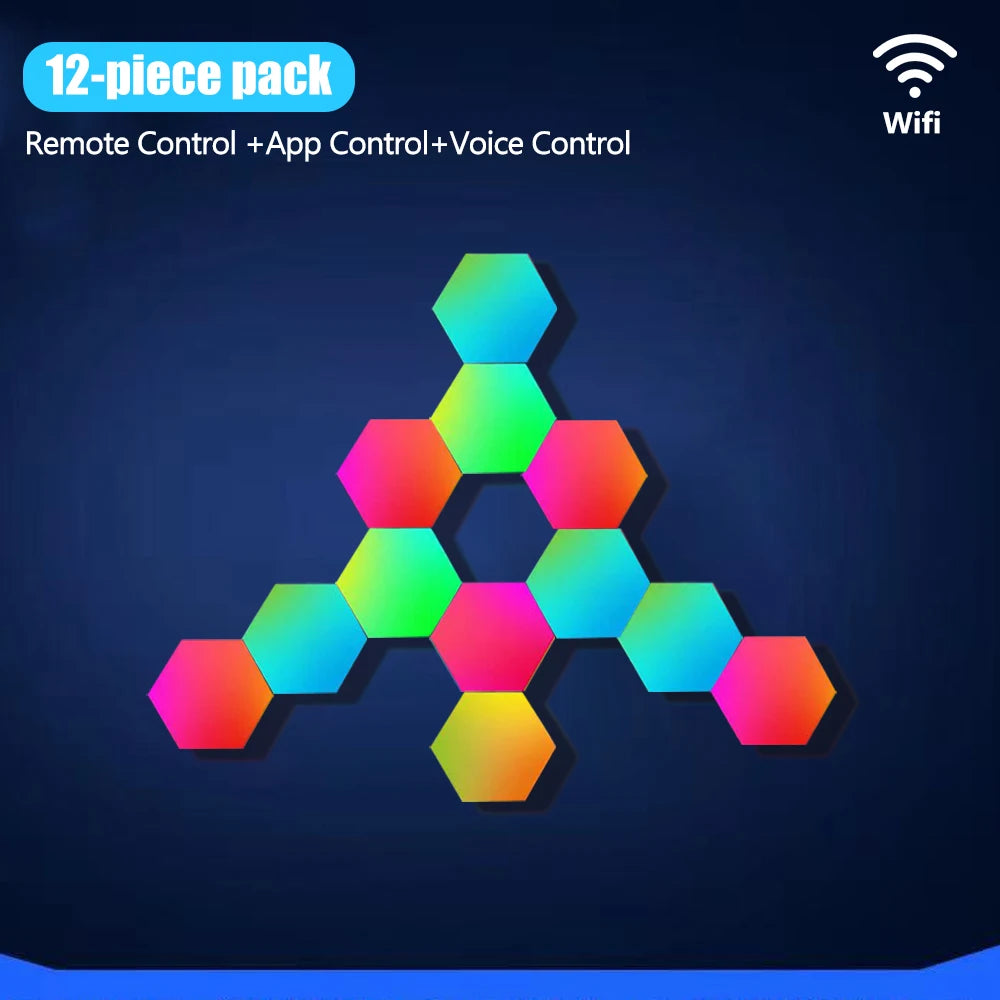 LED Hexagon RGB Smart Wall Light Panels with Music Sync 12pcs-wifi by HitMyNeed