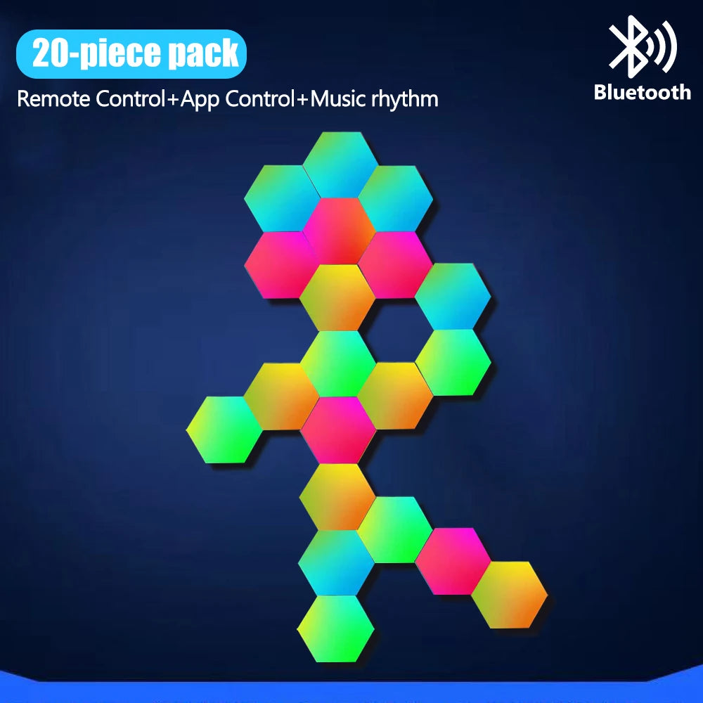 LED Hexagon RGB Smart Wall Light Panels with Music Sync 20pcs-bt by HitMyNeed