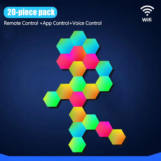 LED Hexagon RGB Smart Wall Light Panels with Music Sync 20pcs-wifi by HitMyNeed