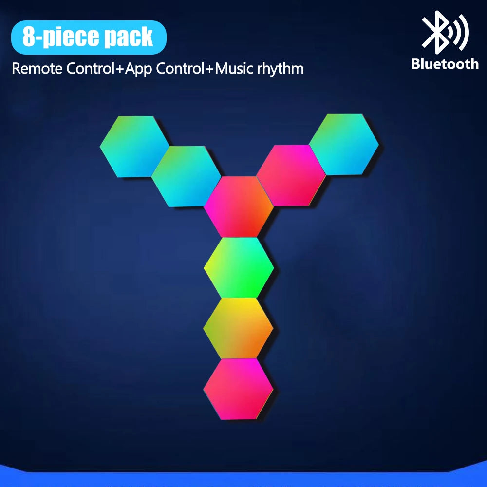 LED Hexagon RGB Smart Wall Light Panels with Music Sync 8pcs-bt by HitMyNeed