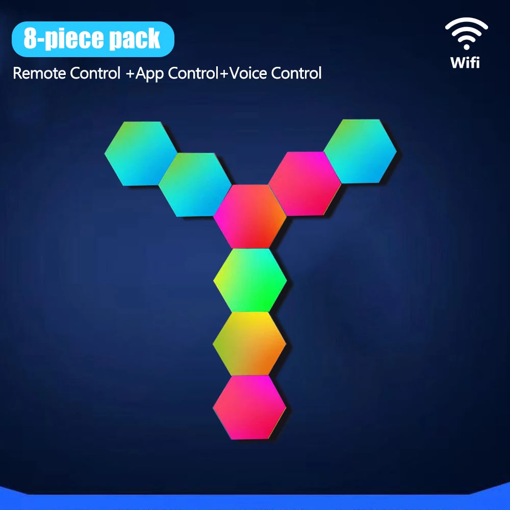 LED Hexagon RGB Smart Wall Light Panels with Music Sync 8pcs-wifi by HitMyNeed