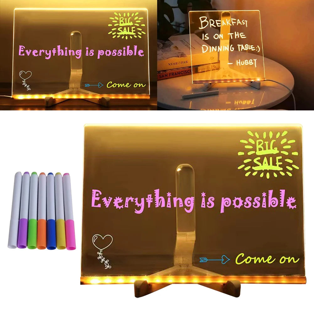 LED Light Up Dry Erase Message Board with 7 Pens by HitMyNeed