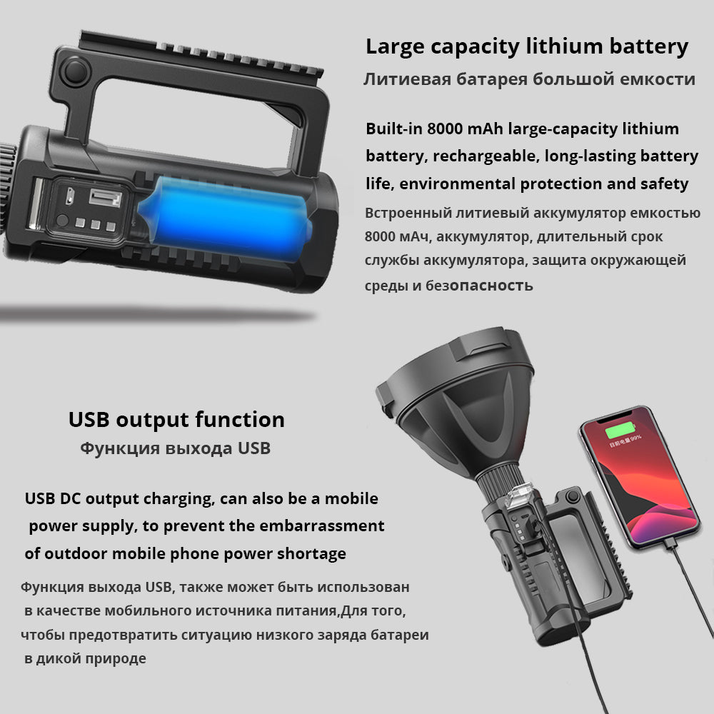 LED Rechargeable Flashlight 30W, 8000mAh, IPX6 by HitMyNeed