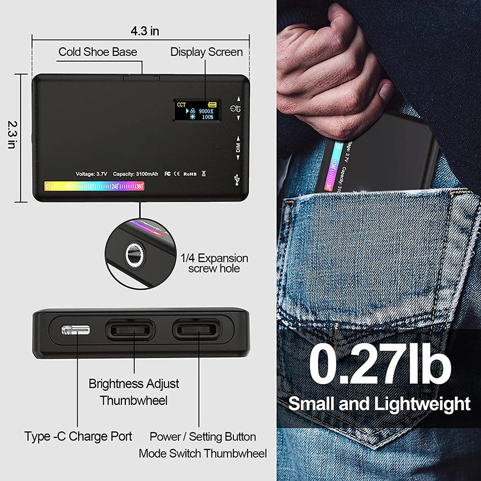 LED RGB Camera Video Light Kit 2500K-9000K CRI 95+ by HitMyNeed