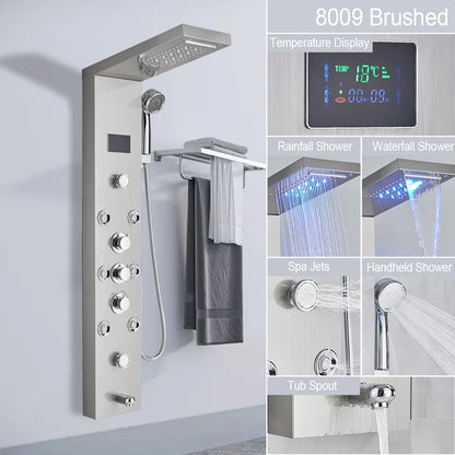 LED Shower Panel with Rainfall, Waterfall & Jets brushed-nickle-8009 by HitMyNeed