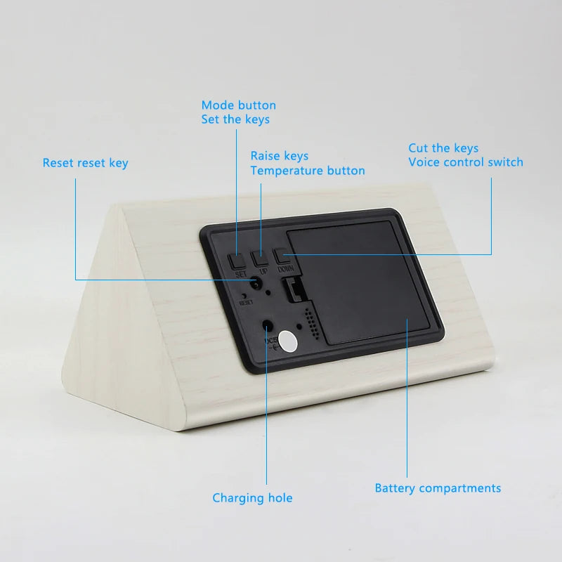 LED Wooden Digital Alarm Clock with Voice Control by HitMyNeed