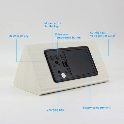 LED Wooden Digital Alarm Clock with Voice Control by HitMyNeed