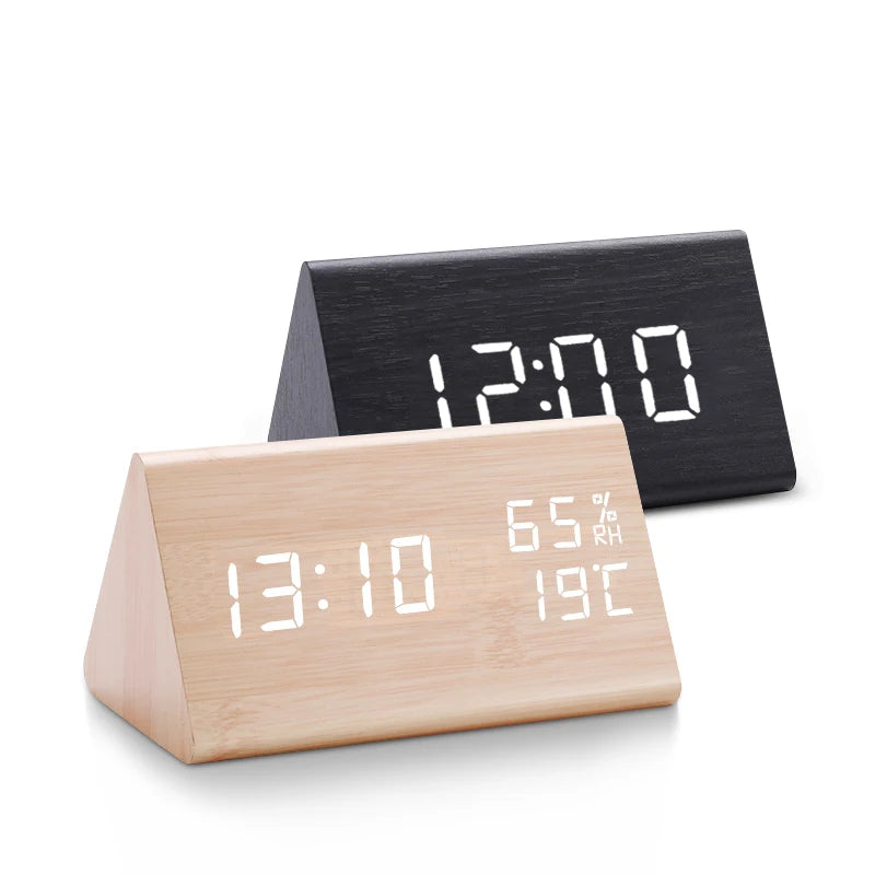 LED Wooden Digital Alarm Clock with Voice Control by HitMyNeed