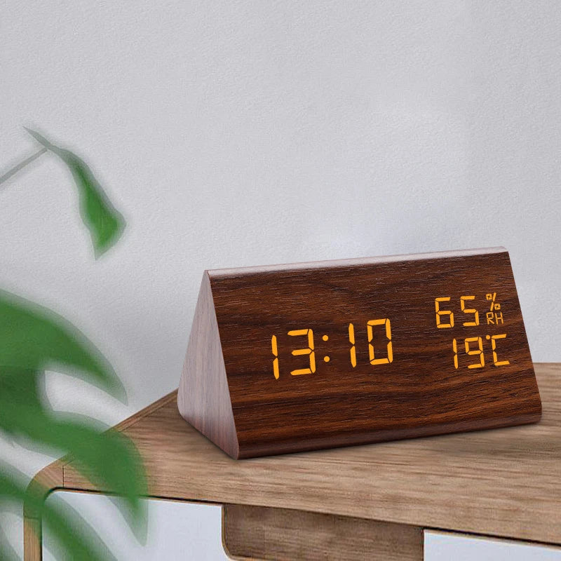 LED Wooden Digital Alarm Clock with Voice Control by HitMyNeed