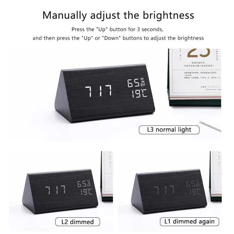 LED Wooden Digital Alarm Clock with Voice Control by HitMyNeed