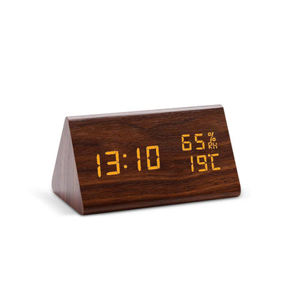 LED Wooden Digital Alarm Clock with Voice Control l-brown by HitMyNeed