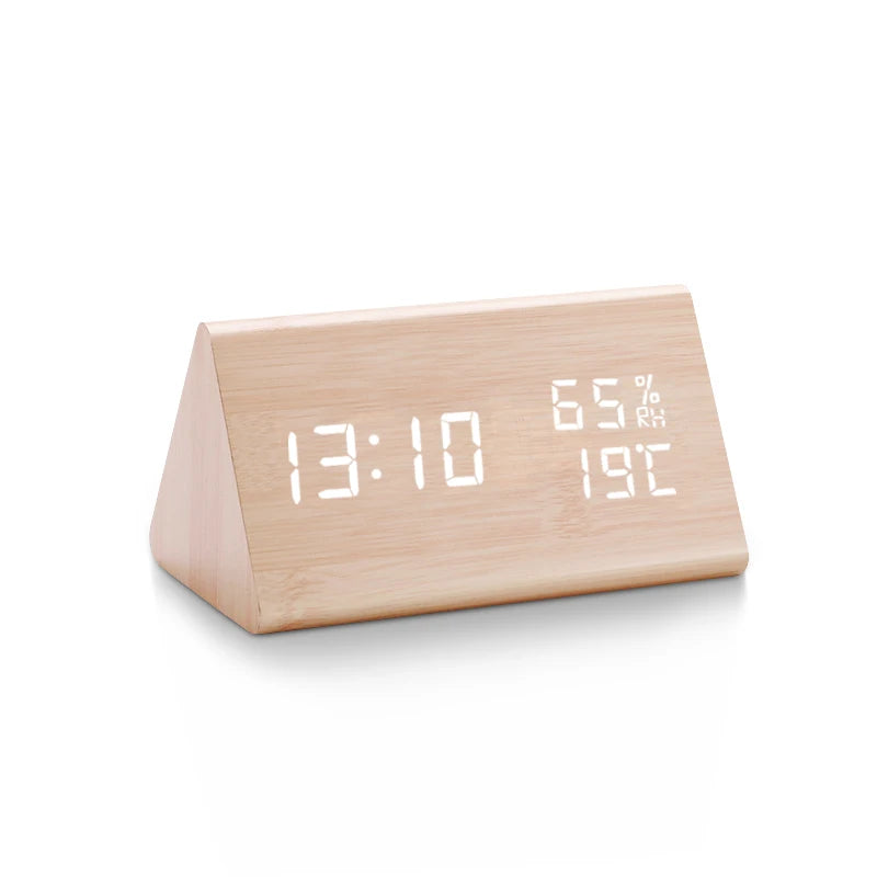 LED Wooden Digital Alarm Clock with Voice Control l-lightbrow by HitMyNeed