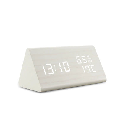 LED Wooden Digital Alarm Clock with Voice Control l-white by HitMyNeed